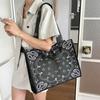 Elegant Vintage Pattern Tote Bag Zipper Closure Square Shoulder Bag Women Large Capacity School Travel Commute Handbag