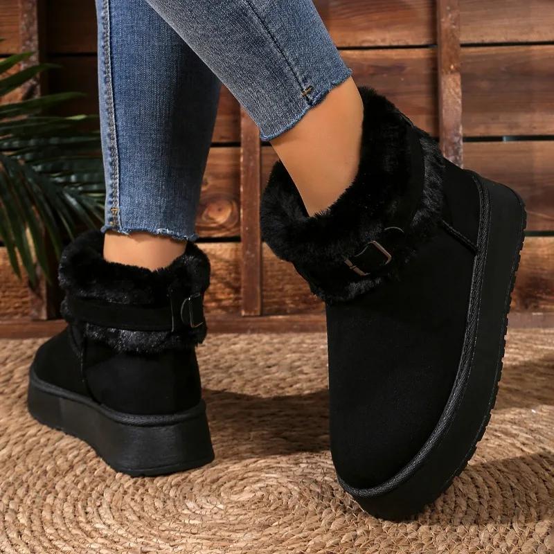 Fashion 2025 Best Seller Women's Boots Fashion Slip-on Casual Casual Belt Buckle Plus Velvet Keep Warm Plus Size Comfortable Snow Boots