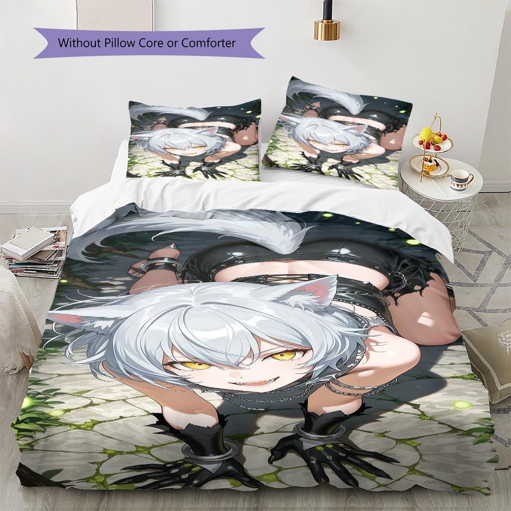 Anime Pattern Bedding Quilt Set Quilt Cover Pillowcase Home Decoration Birthday Gift (1 * Duvet Cover + 2 * Pillowcase, Without Core)