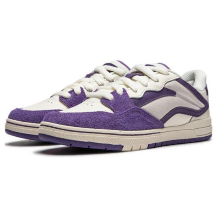 Li Ning Slip Resistant Abrasion Resistant Low top Skateboard Shoes Women's Beige Purple AEPU018-8