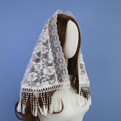 Embroidered Tassels Scarf for Church Shawl Catholic Church Prayer Shawl Sheer Floral Spanish Mantilla Lace Veil