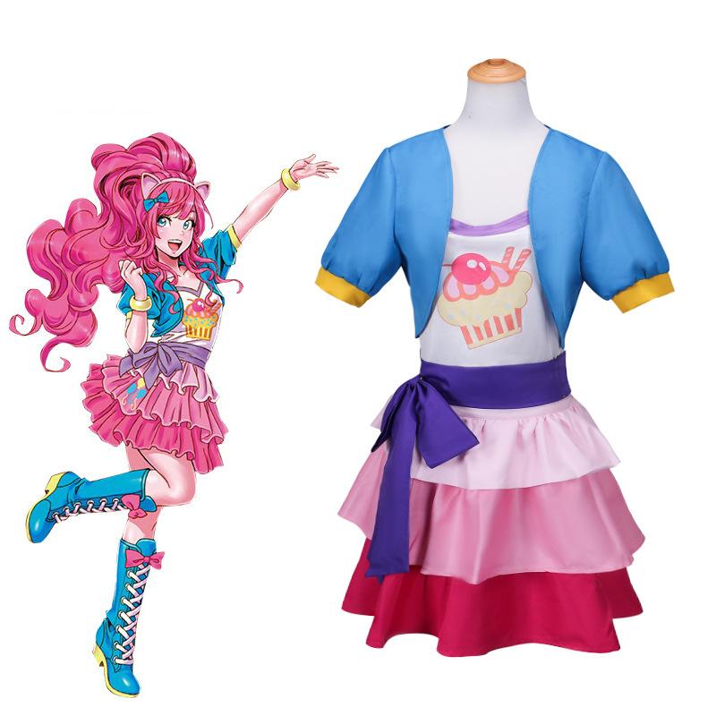 Anime Little Pony Pinkie Pie Cosplay Costume Fashion Uniform Suit Outfit Halloween Christmas Party Lovely Princess Costume