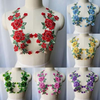 Fashion Elegant 3D Flower Embroidery Flower Applique Blue Purple 12cm X 28cm Sew On Patch Floral Patches Wedding Decoration DIY