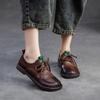 Johnature Genuine Leather Soft Sole Women's Shoes Vintage Round Toe Lace-up Versatile Comfortable Flat Shoes
