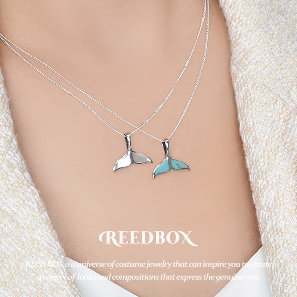 925 Silver Lucky Whale Tail Onyx Mother-of-Pearl Turquoise Gemstone Necklace