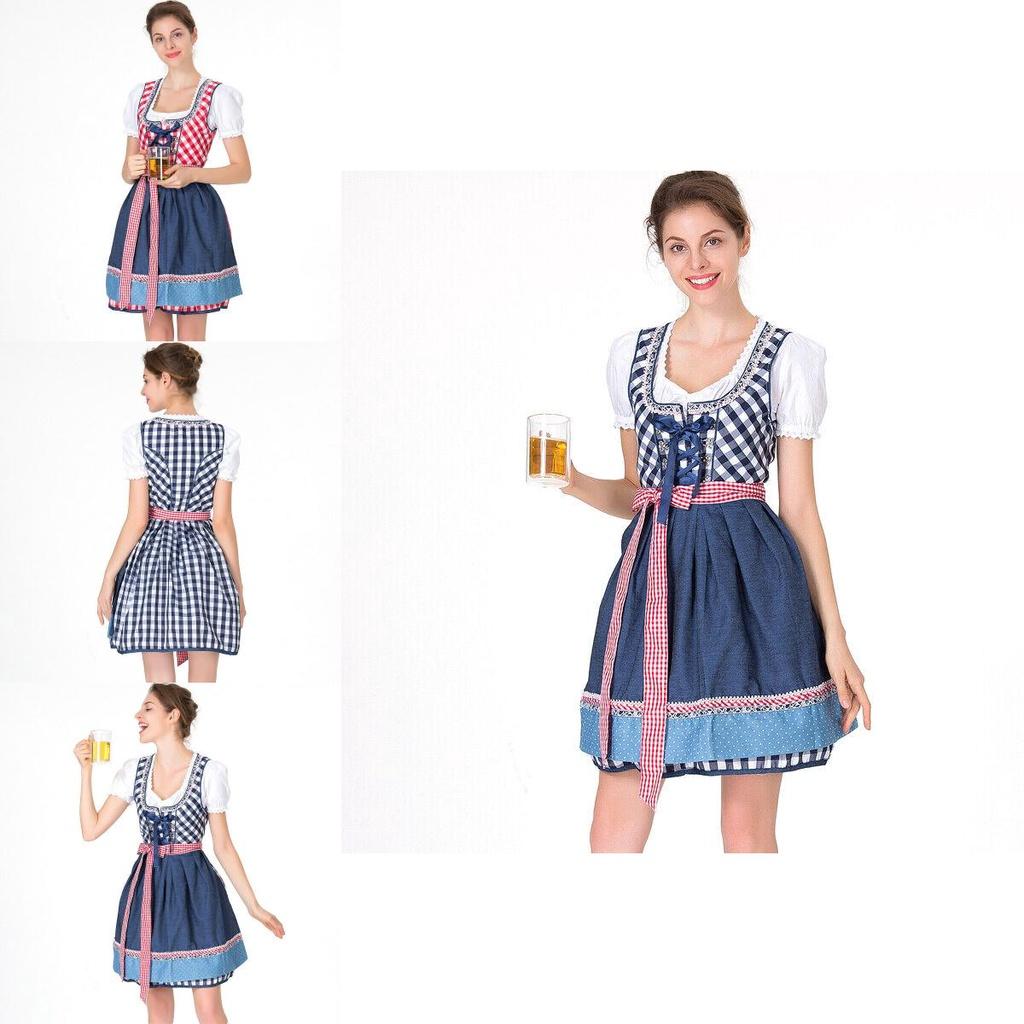 Damski kostium Oktoberfest, gładka sukienka z delikatnym wykończeniem na uroczystości