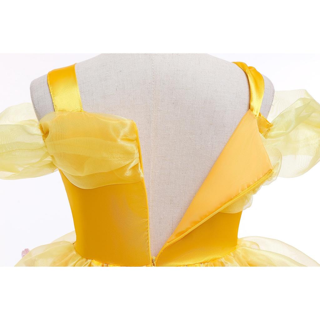 Belle Princess Costume for Girls 7-8 Years Role Play Party Dress Up Fancy Dress Carnival Birthday Gift 130 Cm