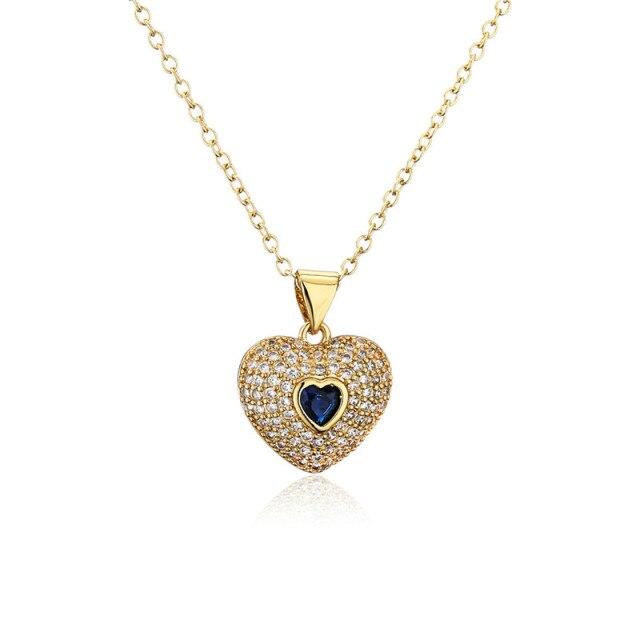 Wukalo Latest Stylish Fashionable Real Gold Tone Color Heart Shaped Pendant Pendant Necklace Temperament Jewelry Shiny Aaa Women Zircon Stone Wedding