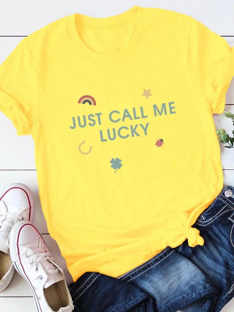 Just Call Me Lucky Stars Print Women T Shirt Short Sleeve O Neck Loose Women Tshirt Ladies Tee Shirt Tops Camisetas Mujer