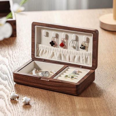 Black Walnut Solid Wood Jewelry Box - Ring, Watch, Necklace Souvenir Case with Flip-Top