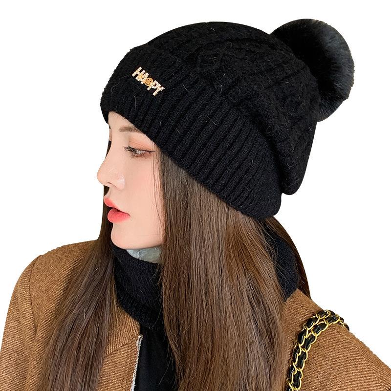 Hat Women's Cold-proof Knitted Wool Hat Winter Riding Warm Windproof Thickened Pullover Hat