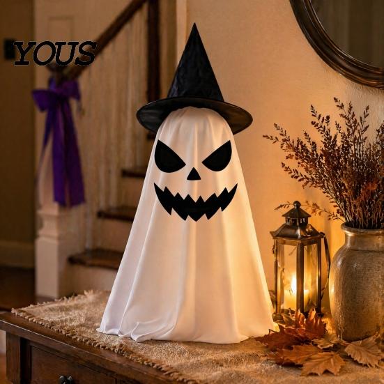 Halloween Ghost Decor Decoration, Indoor Tabletop Standing with Witch Spooky White Ornament Hat/Bow for Mantel Dining Table Party Home