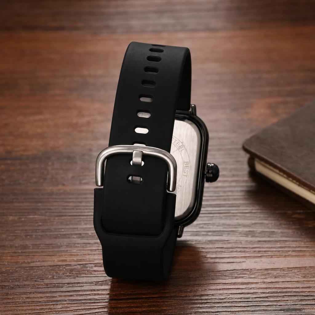 Unisex Square Silicone Water Quartz 3D Bar Casual Style Watch, Resistant, Analog, Dial, Markings,