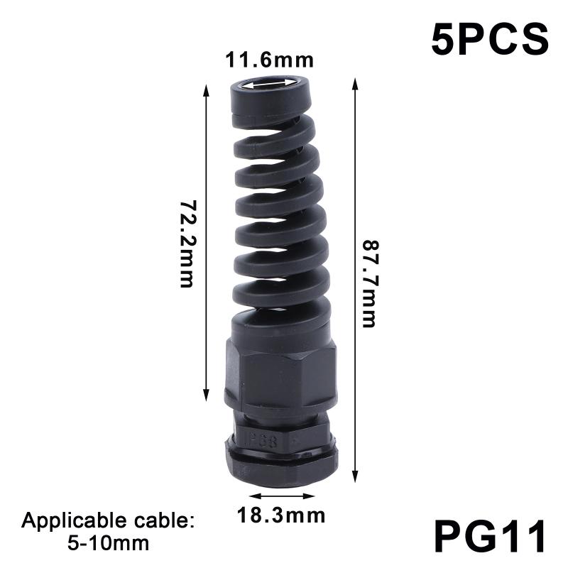5Pcs Waterproof Cable Gland Pg7 Plastic Anti-Bending Joint M12 Nylon Pa66 Torsion-Proof Glands Pg7/9/11/13.5/16/19/21 Connector