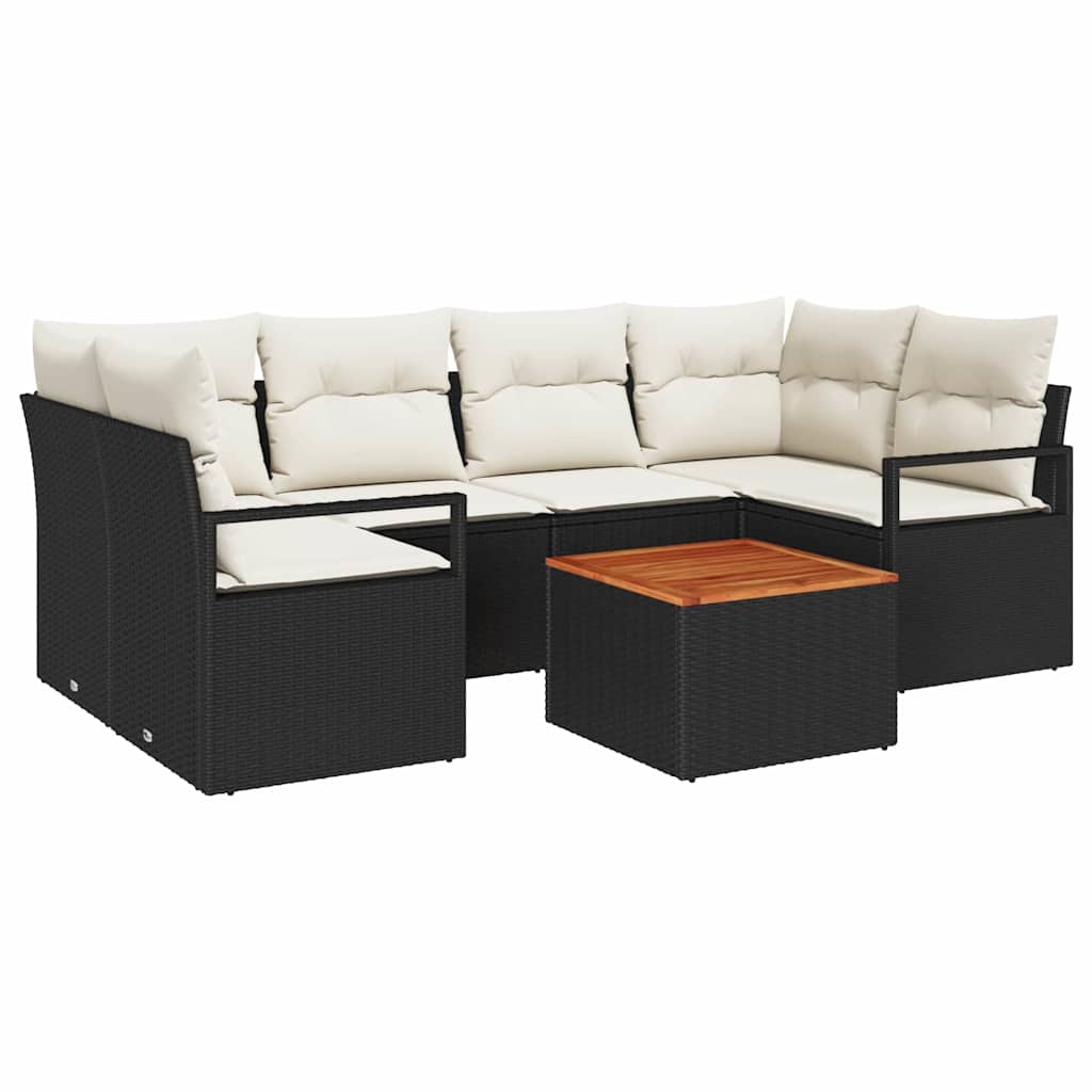 7 piece black garden sofa set with cushions