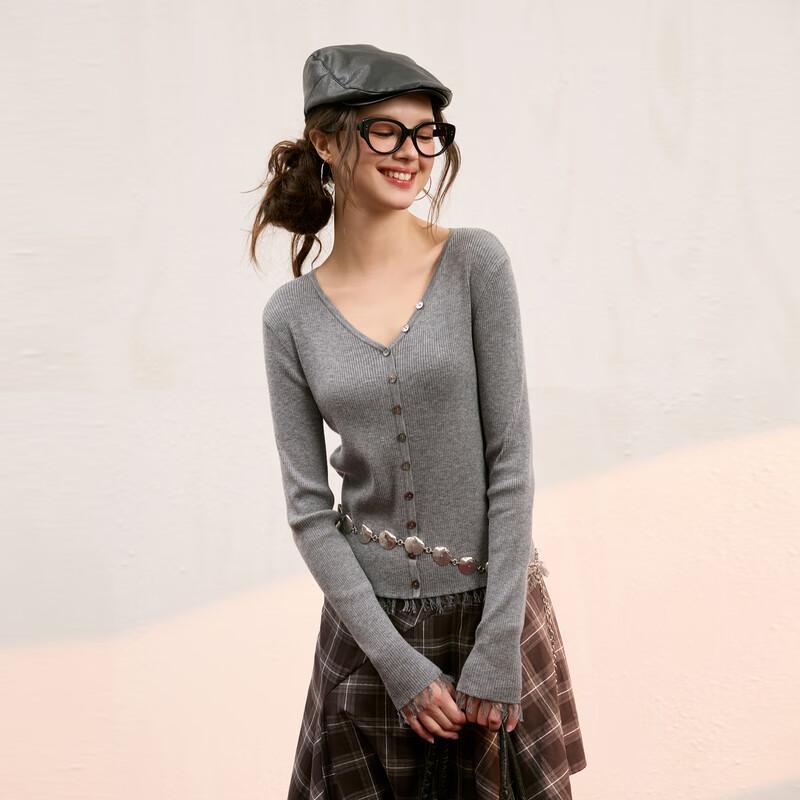 

Sancai Women s V-Neck Button Cropped Knit Pullover XL (170/92A)