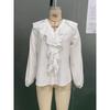 2025 New Autumn Style Splicing Temperament Ruffle Collar Button Fashion Solid Color Versatile Casual Long-sleeved Shirt