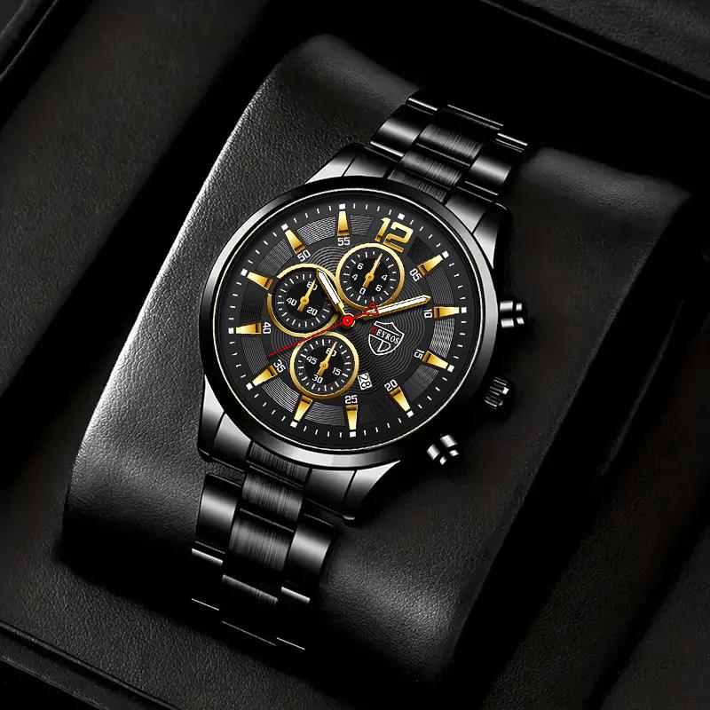 

Мужские спортивные кварцевые часы из нержавеющей стали с календарем и круглым циферблатом, наручные часы, идеальный выбор для подарка