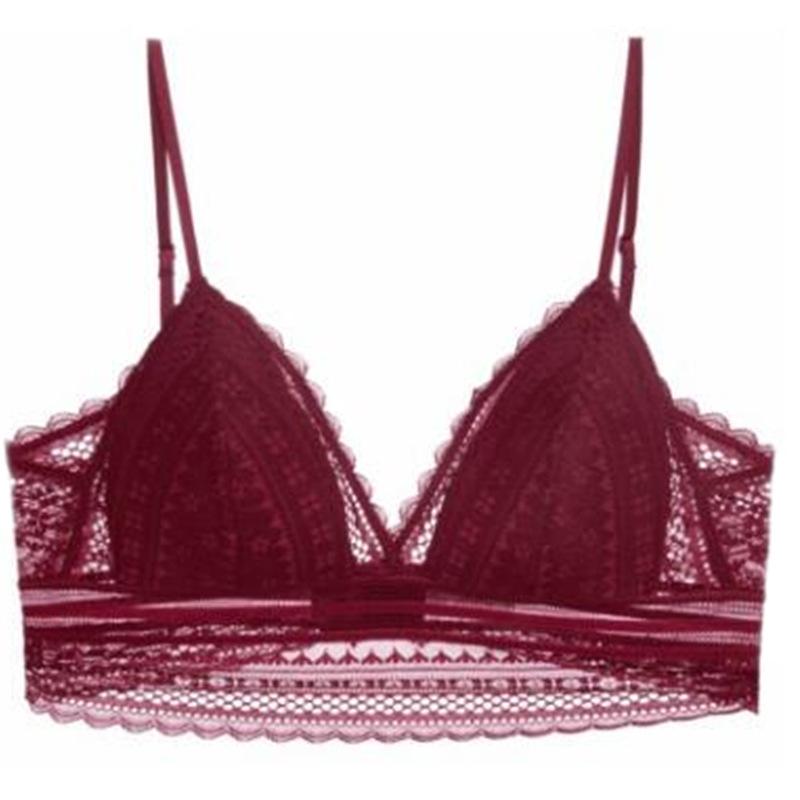 

Женский кружевной бюстгальтер с треугольной чашкой, сексуальное женское белье, беспроводной бюстгальтер, ультратонкое нижнее белье, собранный бюстгальтер пуш-ап S вино красного