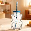 500ml Glass Cup with Straw Reusable Bear Bottle Food Grade Borosilicate Glass Heat Resistant Microwave Safe Drinking Bottle