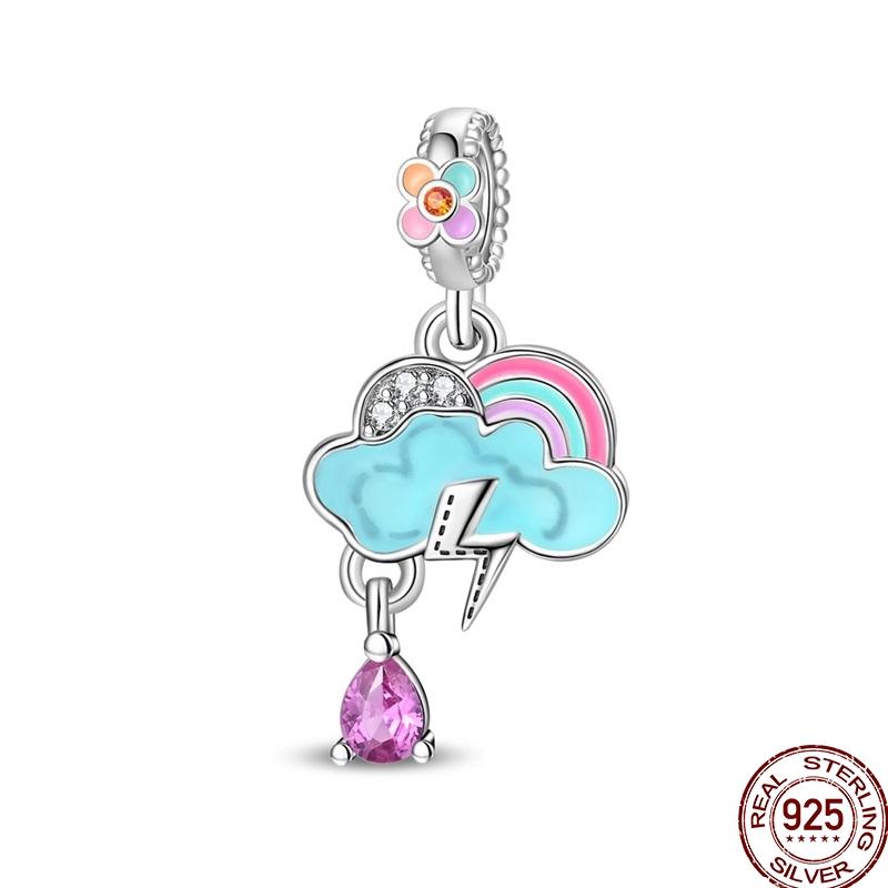 Copper Rainbow Hearts Charms Sun Clouds Rain Lightning Beads Fit Original Bracelet Diy For Women Fine Jewelry Gift