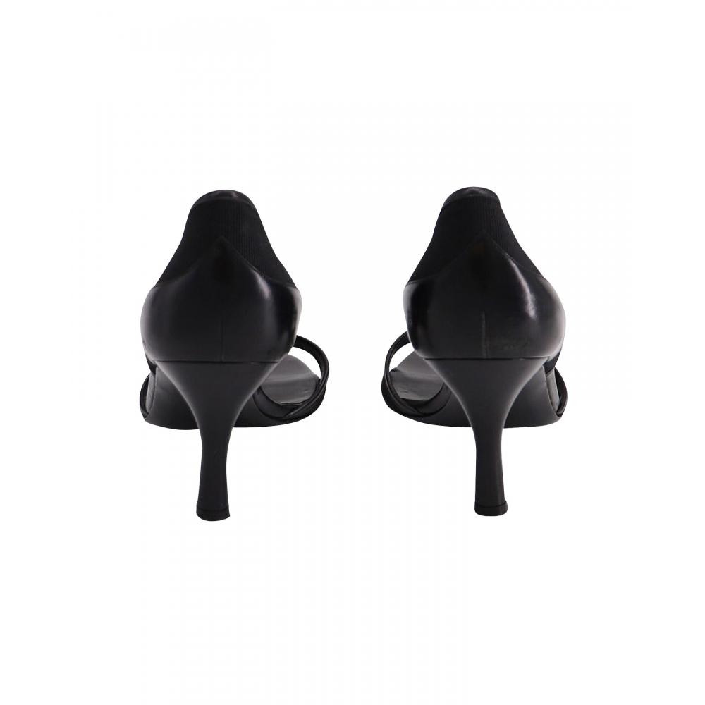 Salvatore Ferragamo Open Toe Mid Heel Pumps In Black Leather Black