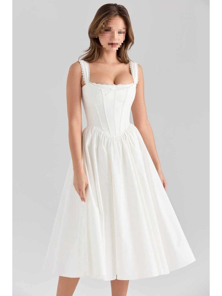 European-American Style Slim White Summer Dress
