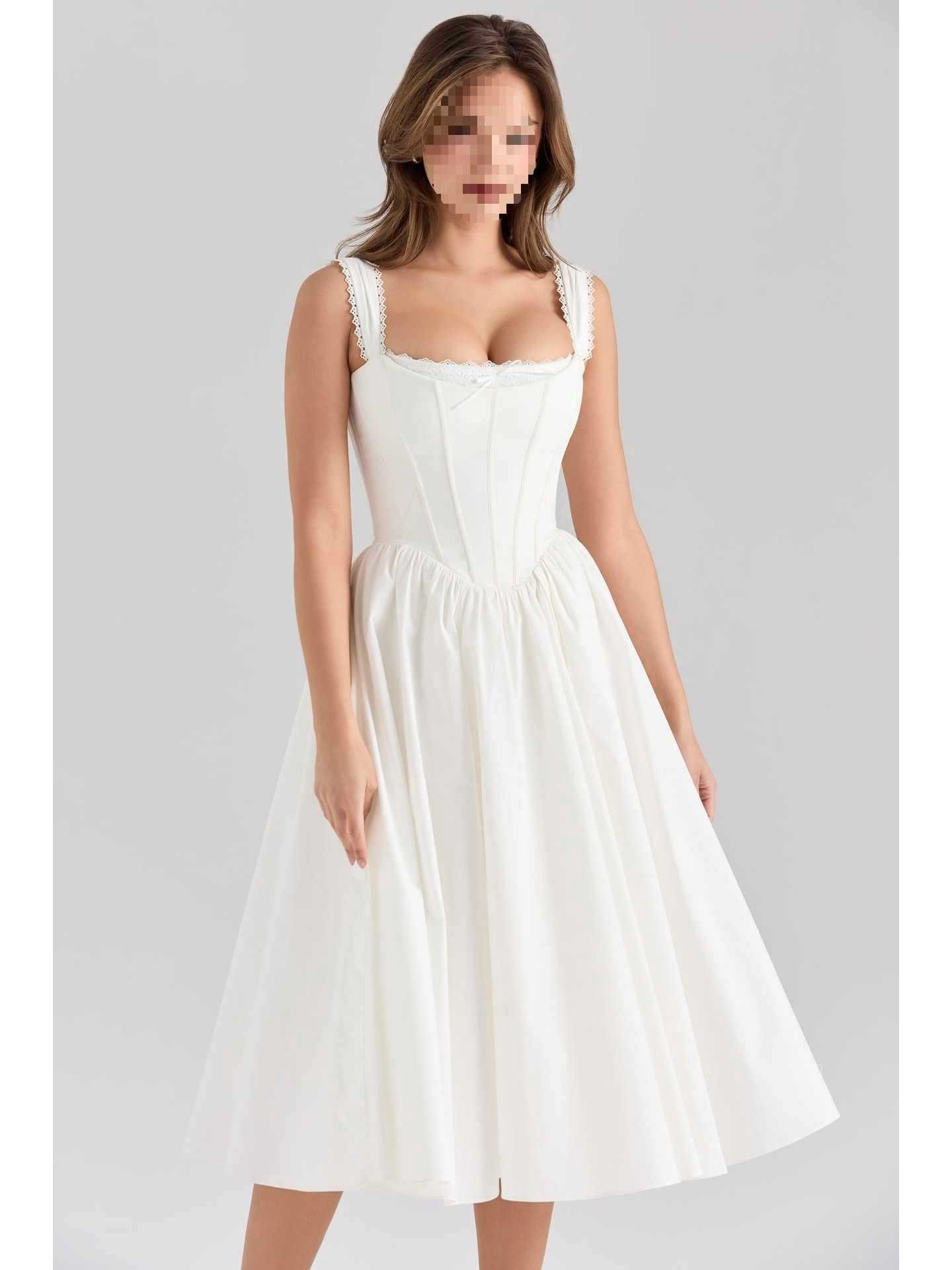 European-American Style Slim White Summer Dress L