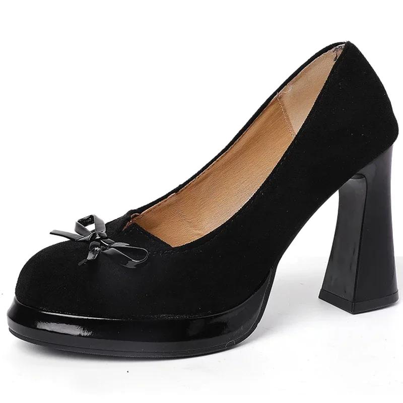 Fashion Designer Vintage Butterfly-knot Women Pumps Shoes Fashion Slip On Party Dress Female Thick Heel Shoes