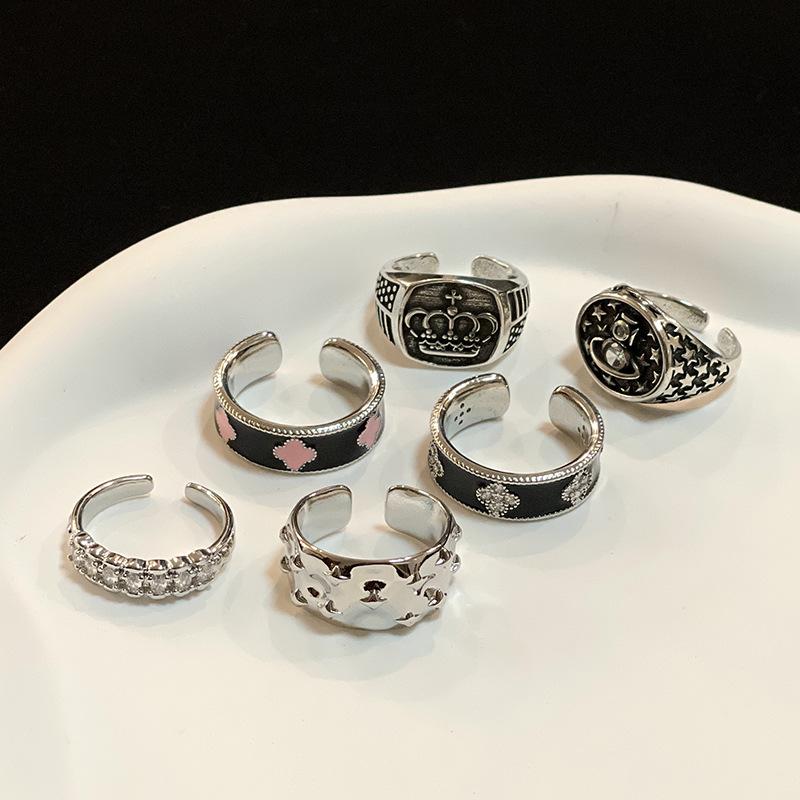 Vintage Retro Kleeblatt Personalisierte Krone Offener Ring Mode Nische High-End Schmuck Damen