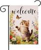 Spring Summer Oral Garden Ag 12.5x18 Inch Double Sided Outside, Cat Buttery Welcome Seasonal Yard Outdoor Ag AAS