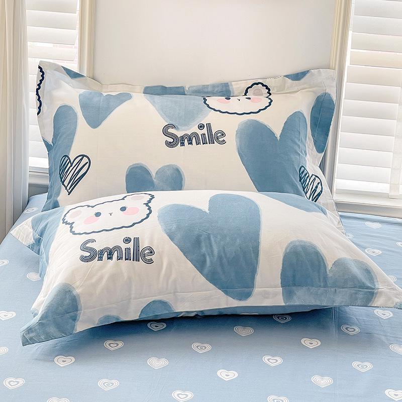 Set of Two Cotton Print Pillowcases (48x74cm) with Pillow Core Cover 48x74 cm