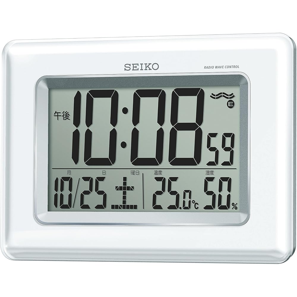 Seiko Clock Wall Clock/Desk Clock, Radio-Controlled Digital, Calendar, Temperature, Humidity Display, White Pearl SQ424W SEIKO