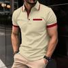 Fashion Men's Summer New Chest Fake Pockets Splicing Colour Blocking Casual Sports Polo Shirt Tops