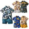 Toddler Baby Boys Hawaiian Outfit Tropical Leaf Print Short Sleeve Button Shirt Solid Shorts 2 Piece Set Summer Beach Kids Casual Suit
