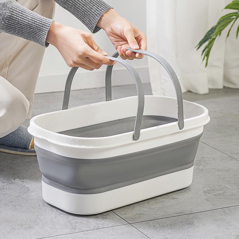 Foldable Rectangular Mop Bucket with Wheels and Handle - Portable Silicone Mopping Bucket