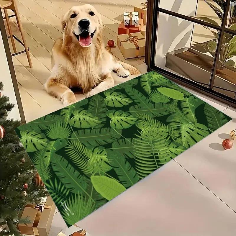 Watercolor Jungle Leaf Doormat Monstera Foliage Print Decorative Floor Mat Vibrant Tropical Rug for Indoor Front Door Home Use