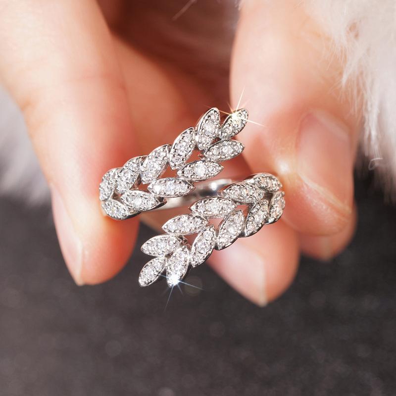 Direct Wheat Elegant Ring, Adjustable Opening Design Jewelry, Leaf Shiny Fashion Jewelry