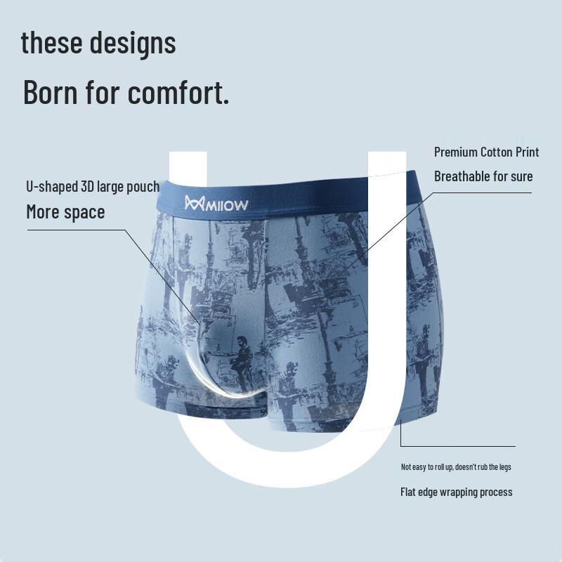 MiiOW Men's 10A Antibacterial Pure Cotton Boxer Briefs 3-Pack