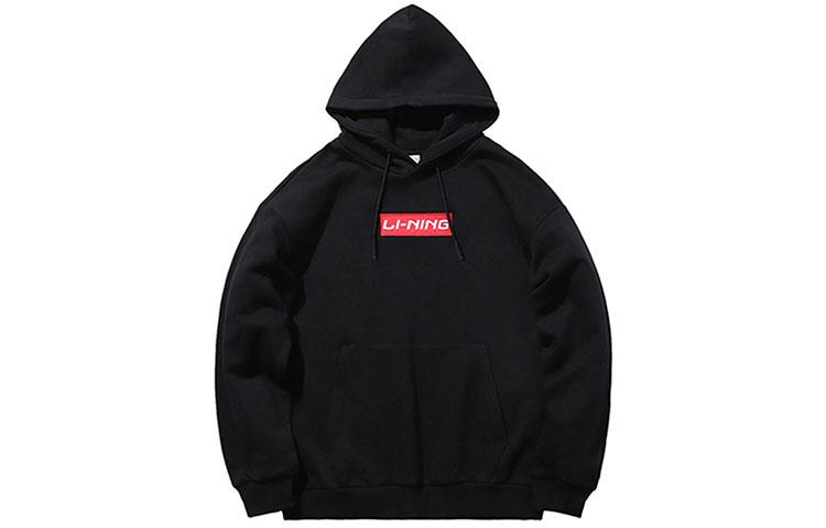 Li Ning Logo Embroidery Casual Hooded Pullover Fleece Lined Sweatshirt Unisex New Standard Black AWDR615-3 XXL