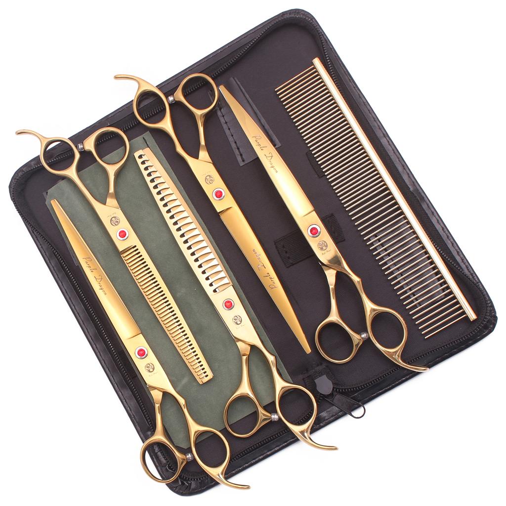 Dog Grooming Scissors Pink 7.5" 8" Pet Hairdressing Scissors Japan Stainless Dog Curved Scissors Thinning Shears Chunker Z3005