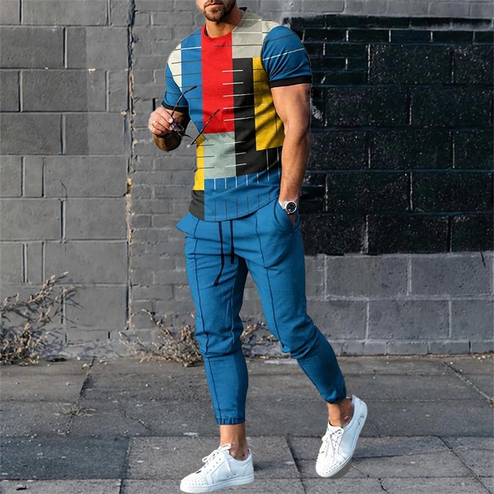 Summer Men Sets Short Sleeve T Shirt Pants Suits Oversized Tops Street Sportswear Men's Casual Tracksuits Trend Print Clothing
