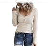 Autumn Women's Button Vest Color V-neck Fashion Long Sleeved T-shirt Top