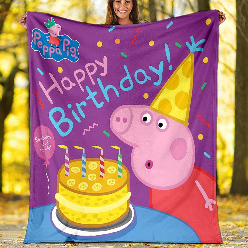 1pc Peppa Pig8 Theme Blanket - Digital Print, Polyester, Cozy for All Seasons, Perfect for Outdoor, Camping, and Travel
