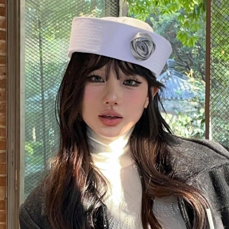Spring Sunproof Sailor Hat Woman Commutes Captain Hat Camping Taking Photo Sailor Hat with Rose Decals for Girlfriend