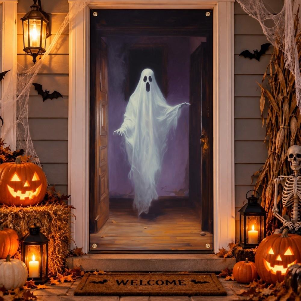 Ghost Blood Stain Skeleton Halloween 2D Door Banner Rectangular Halloween Background Banner  Party