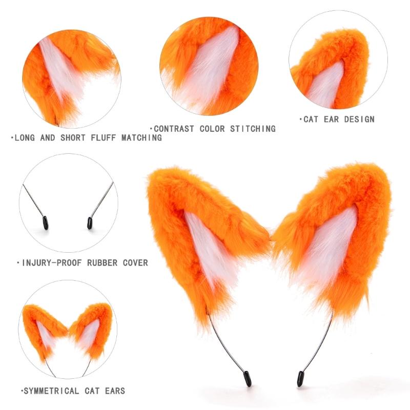 Realistic Wolf Ears Hairband Furry Headbands Plush for Coser Role Play and Photography Props