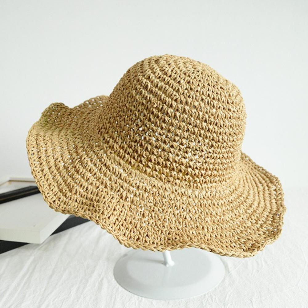 Fashion Woven Straw Hat Wide Brim Foldable Summer Sun Hat UV Protection Breathable Beach Hat for Outdoor Travel Trendy Look