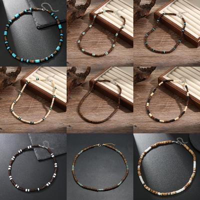European & American Trendy Men's Hip-Hop Turquoise & Coconut Shell Beaded Necklace