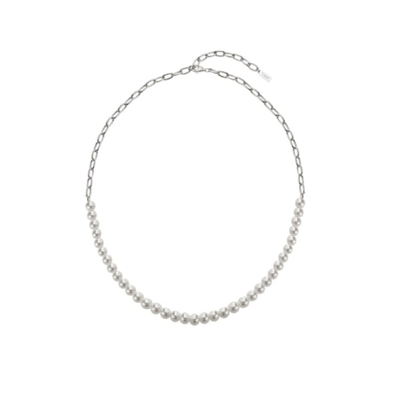 Tirr Lirr Tizen Maximize Shell Pearl 6mm Bead Half Chain Silver-White Necklace TNSSVW14037M